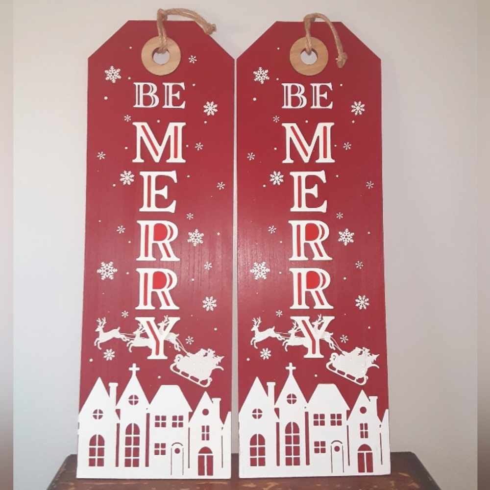Christmas "Be Merry" Porch Leaner Sign 36" x 11"